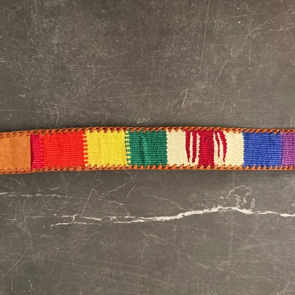 Womens‎ Jill Stuart Belt (Fits 28/29 Waist) Multi Color Woven Leather Whipstitch